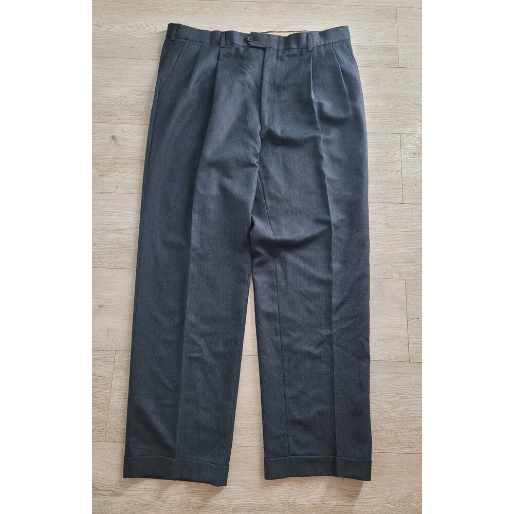Burberry Men's 40x32 Pleated Front Hemmed Dress Pants Navy Blue Wool